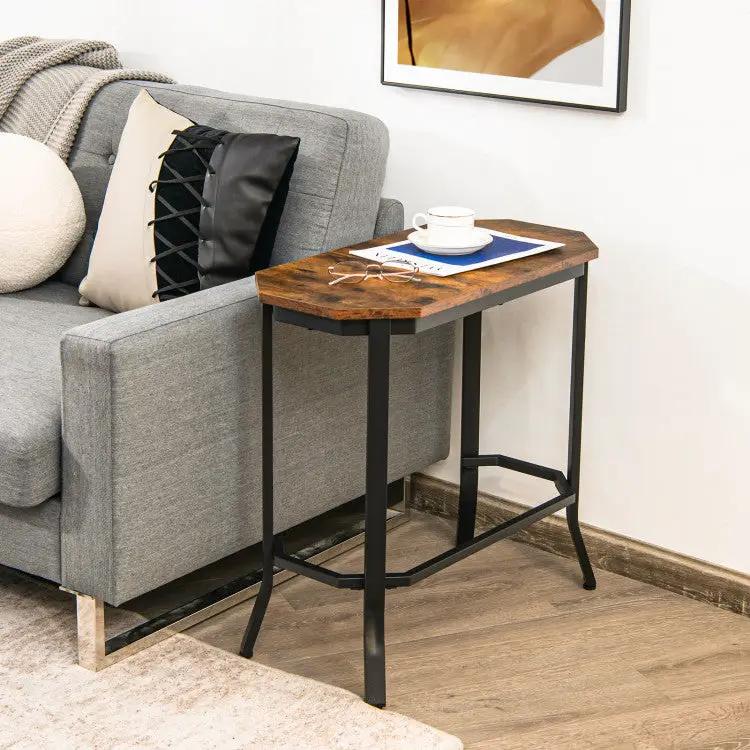 Narrow End Table with Rustic Wood Grain and Stable Steel Frame by DirectDeals