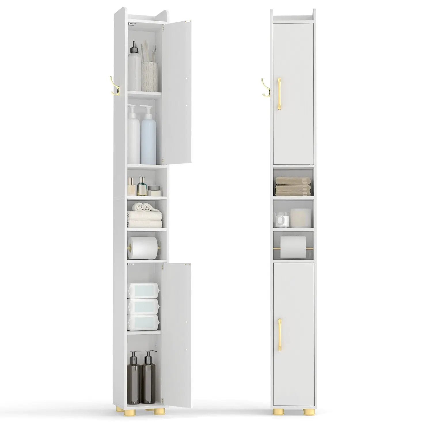 Narrow Bathroom Storage Cabinet with Shelves & Paper Holder by DirectDeals