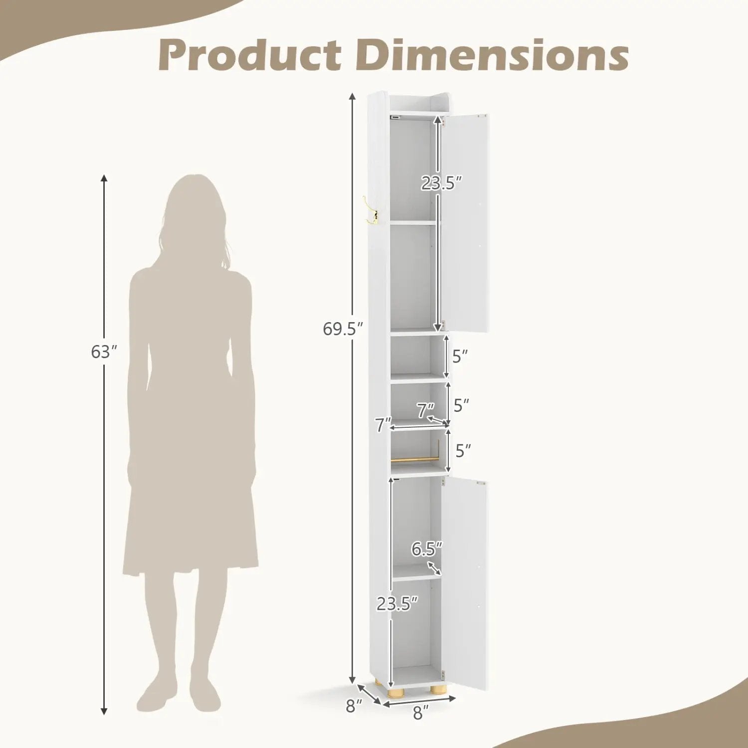 Narrow Bathroom Storage Cabinet with Shelves & Paper Holder by DirectDeals