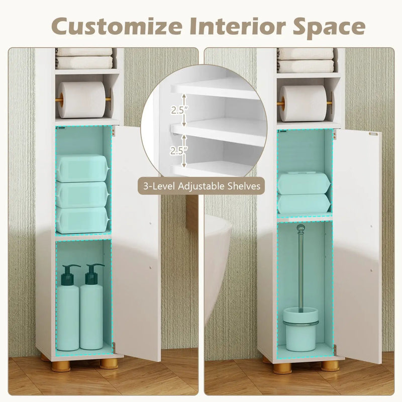 Narrow Bathroom Storage Cabinet with Shelves & Paper Holder by DirectDeals