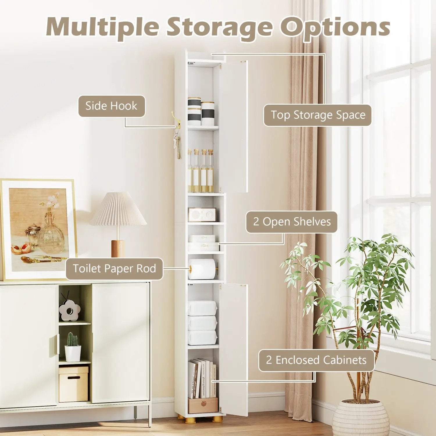 Narrow Bathroom Storage Cabinet with Shelves & Paper Holder by DirectDeals