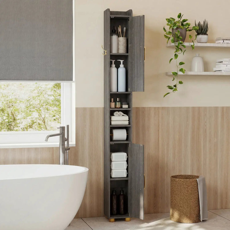 Narrow Bathroom Storage Cabinet with Shelves & Paper Holder by DirectDeals