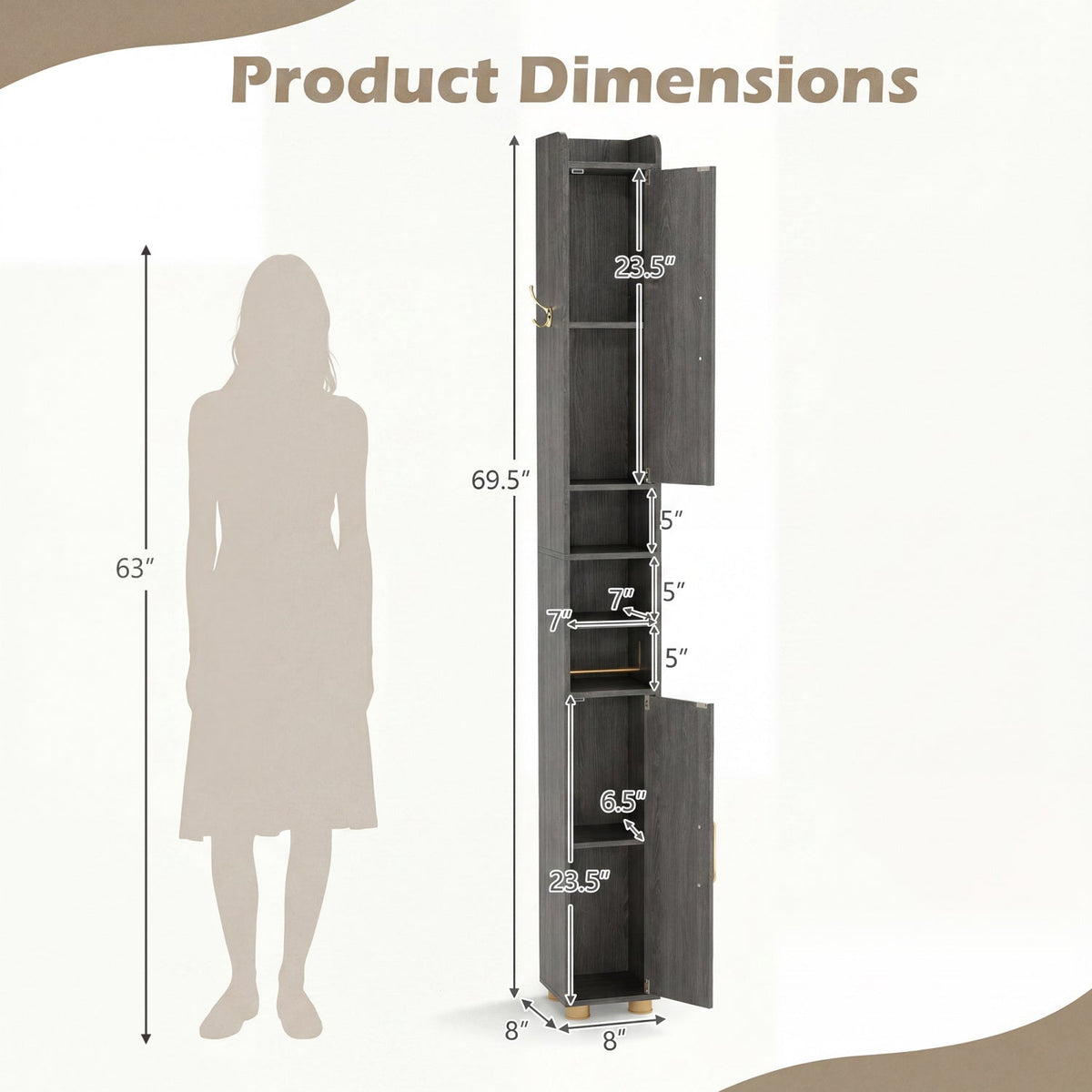 Narrow Bathroom Storage Cabinet with Shelves & Paper Holder, photo 12 of 32