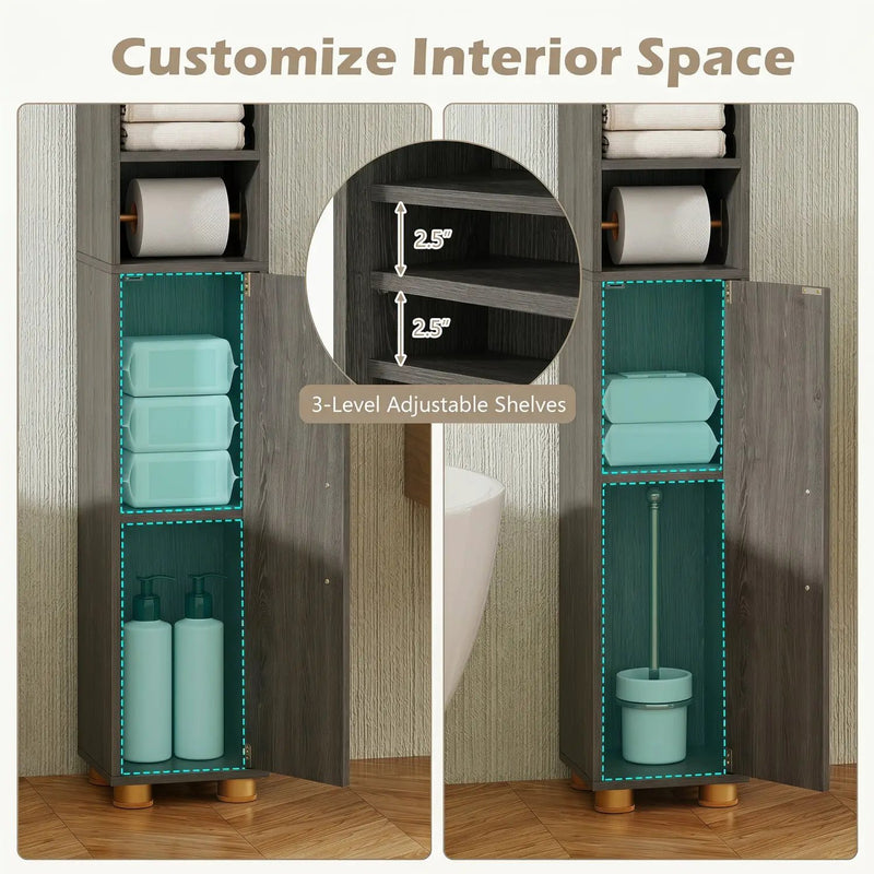 Narrow Bathroom Storage Cabinet with Shelves & Paper Holder by DirectDeals