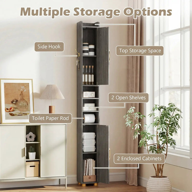 Narrow Bathroom Storage Cabinet with Shelves & Paper Holder by DirectDeals