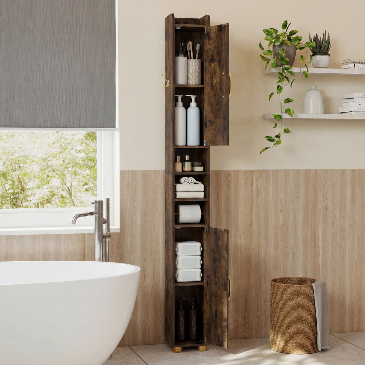 Narrow Bathroom Storage Cabinet with Shelves & Paper Holder, photo 18 of 32