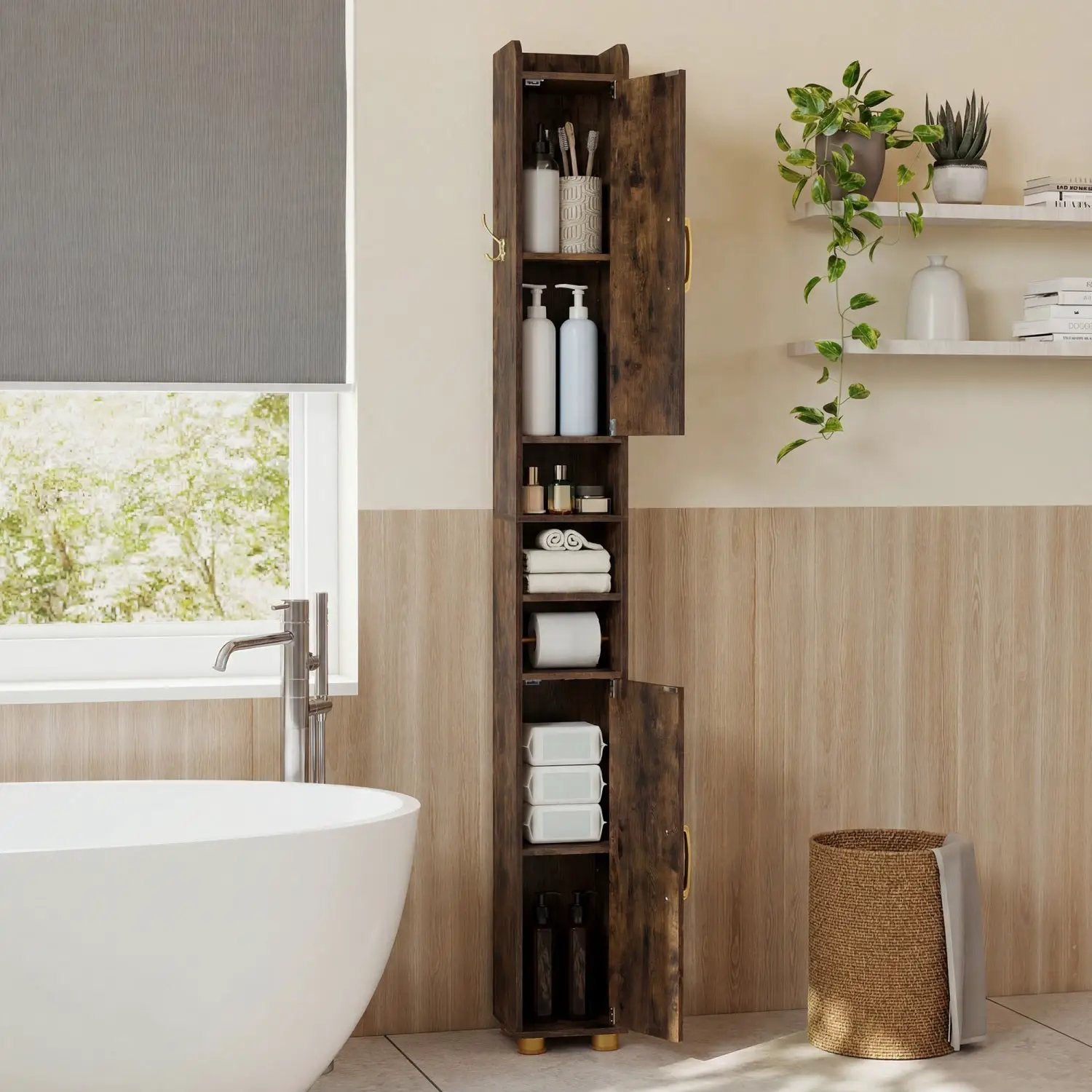 Narrow Bathroom Storage Cabinet with Shelves & Paper Holder by DirectDeals