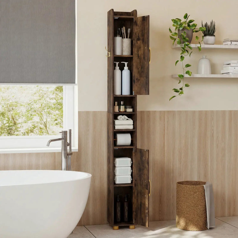 Narrow Bathroom Storage Cabinet with Shelves & Paper Holder by DirectDeals