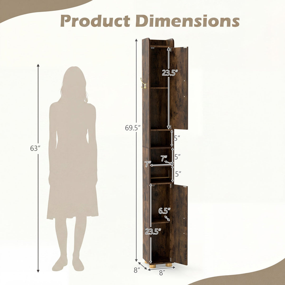 Narrow Bathroom Storage Cabinet with Shelves & Paper Holder, photo 21 of 32