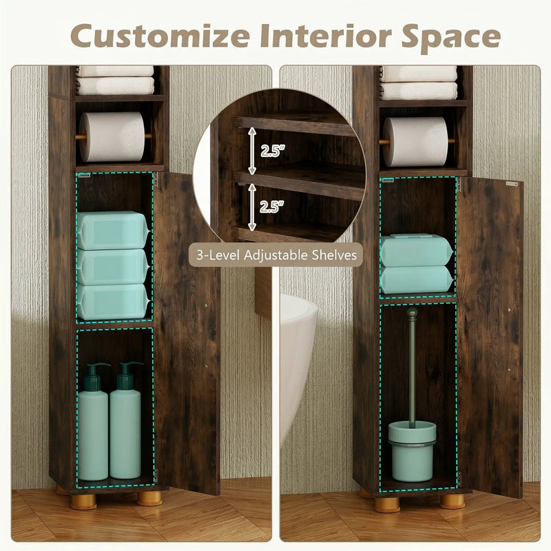Narrow Bathroom Storage Cabinet with Shelves & Paper Holder by DirectDeals