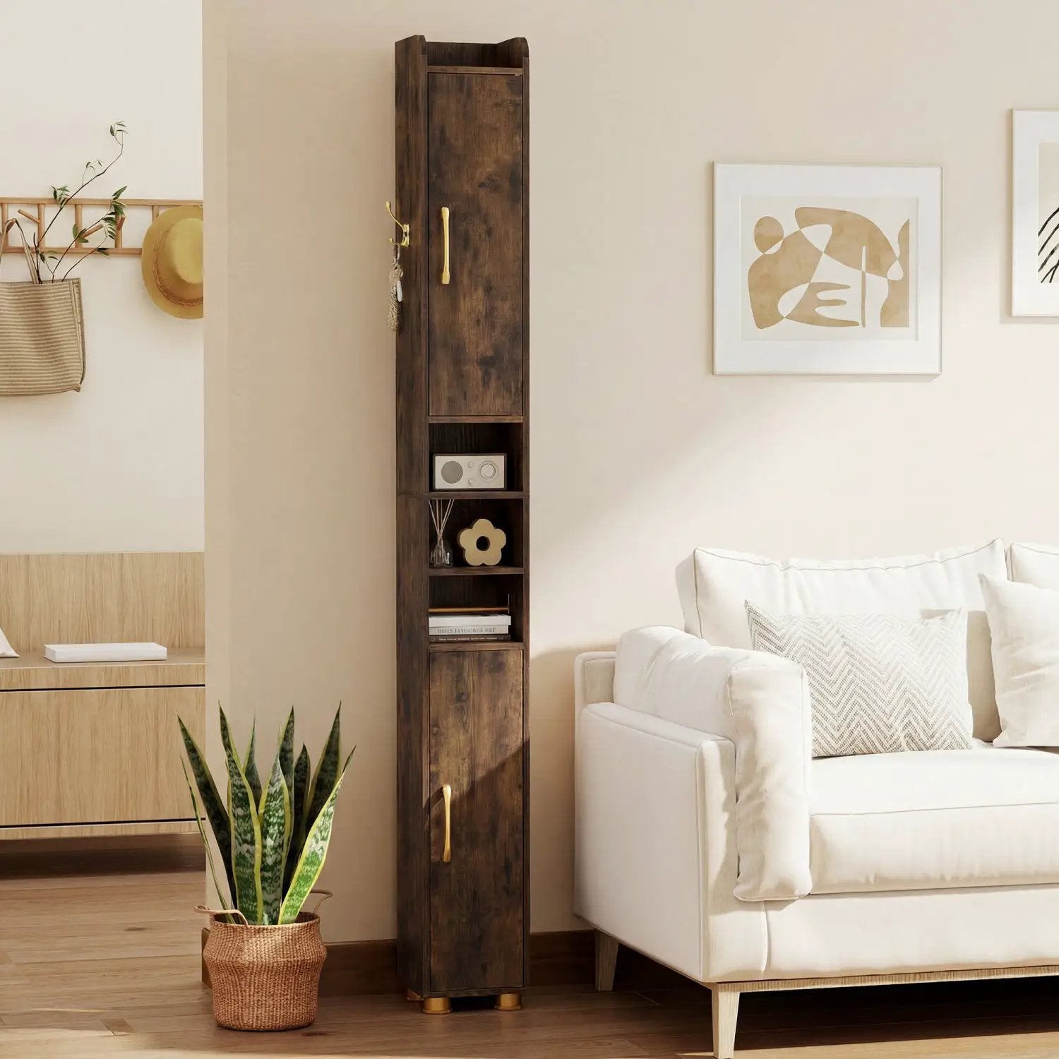 Narrow Bathroom Storage Cabinet with Shelves & Paper Holder by DirectDeals