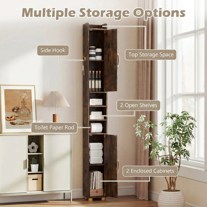 Narrow Bathroom Storage Cabinet with Shelves & Paper Holder by DirectDeals