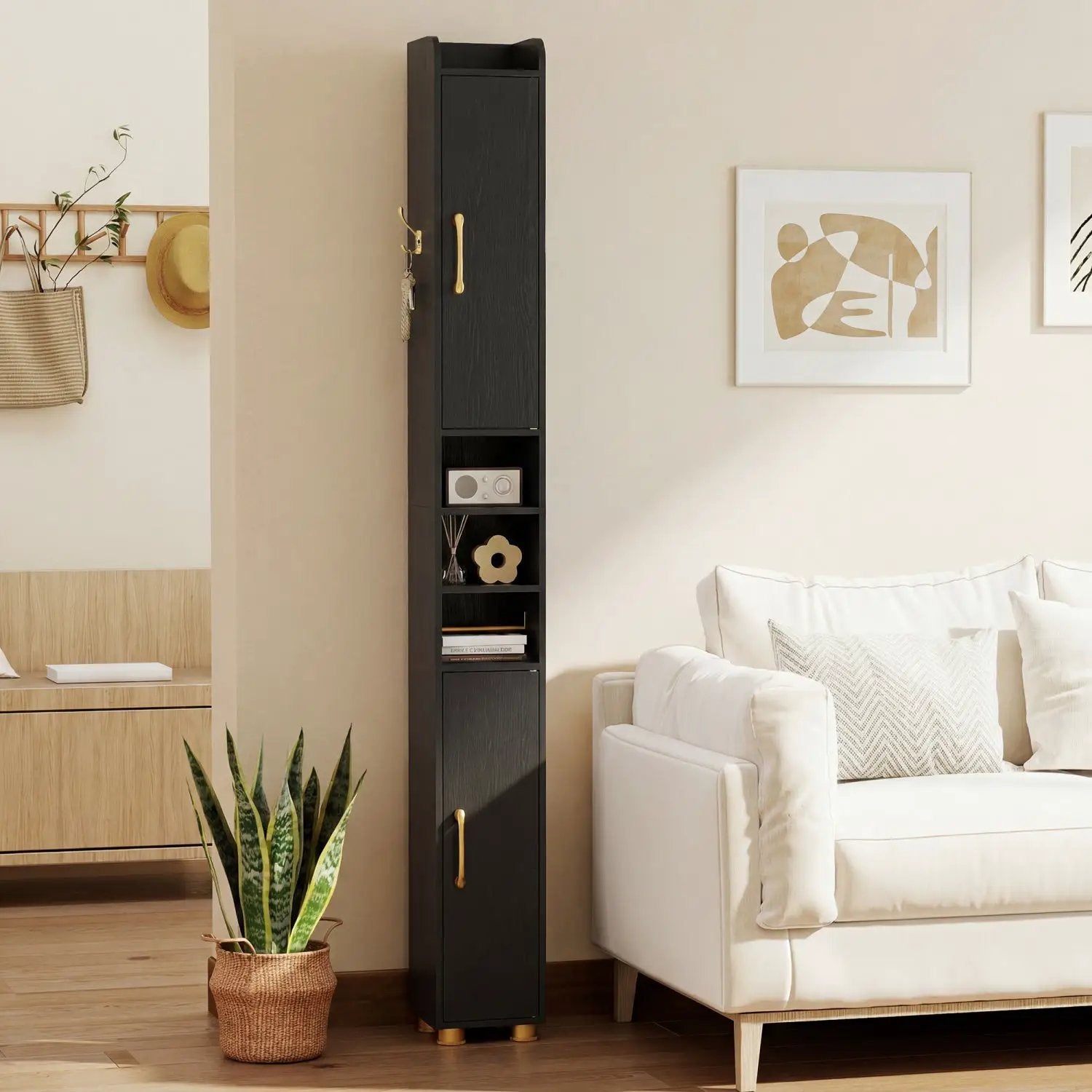 Narrow Bathroom Storage Cabinet with Shelves & Paper Holder by DirectDeals