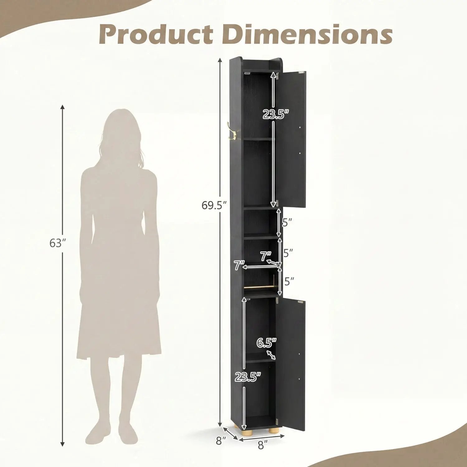Narrow Bathroom Storage Cabinet with Shelves & Paper Holder by DirectDeals