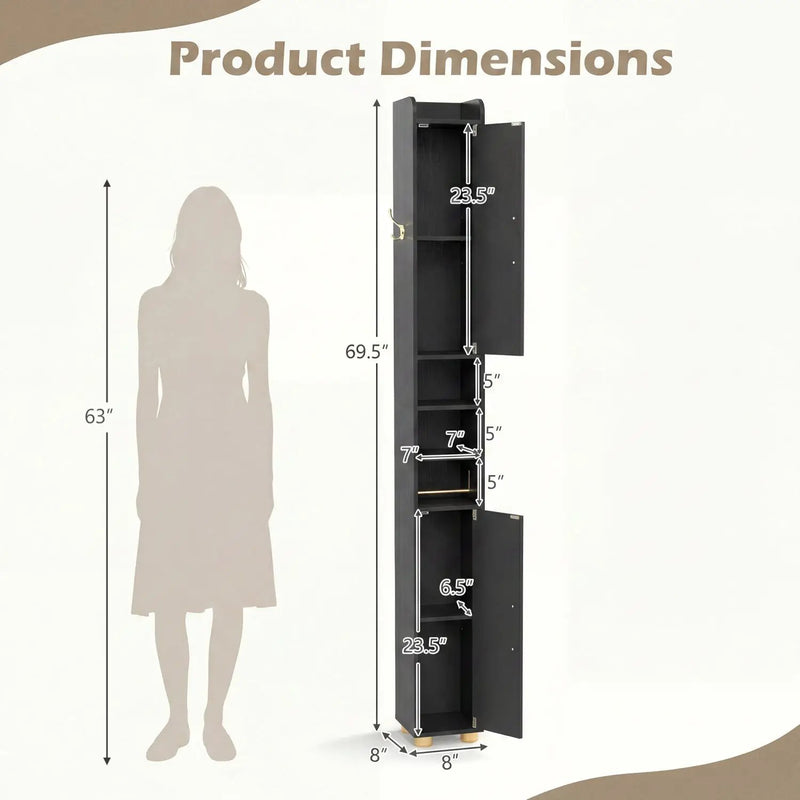 Narrow Bathroom Storage Cabinet with Shelves & Paper Holder by DirectDeals