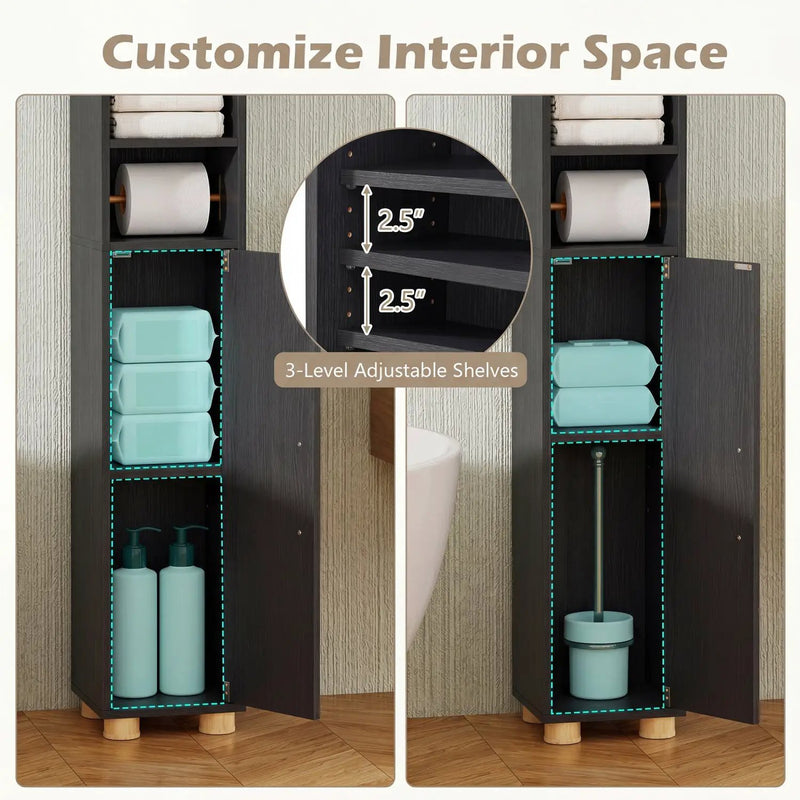 Narrow Bathroom Storage Cabinet with Shelves & Paper Holder by DirectDeals