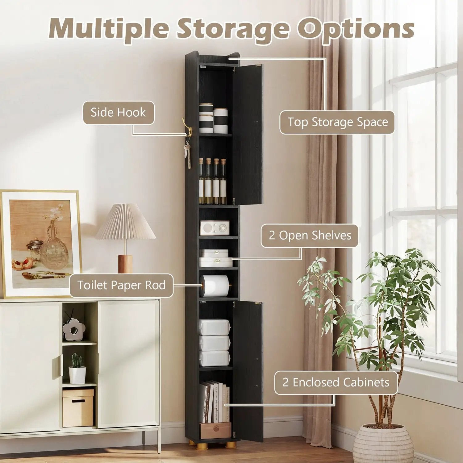 Narrow Bathroom Storage Cabinet with Shelves & Paper Holder by DirectDeals