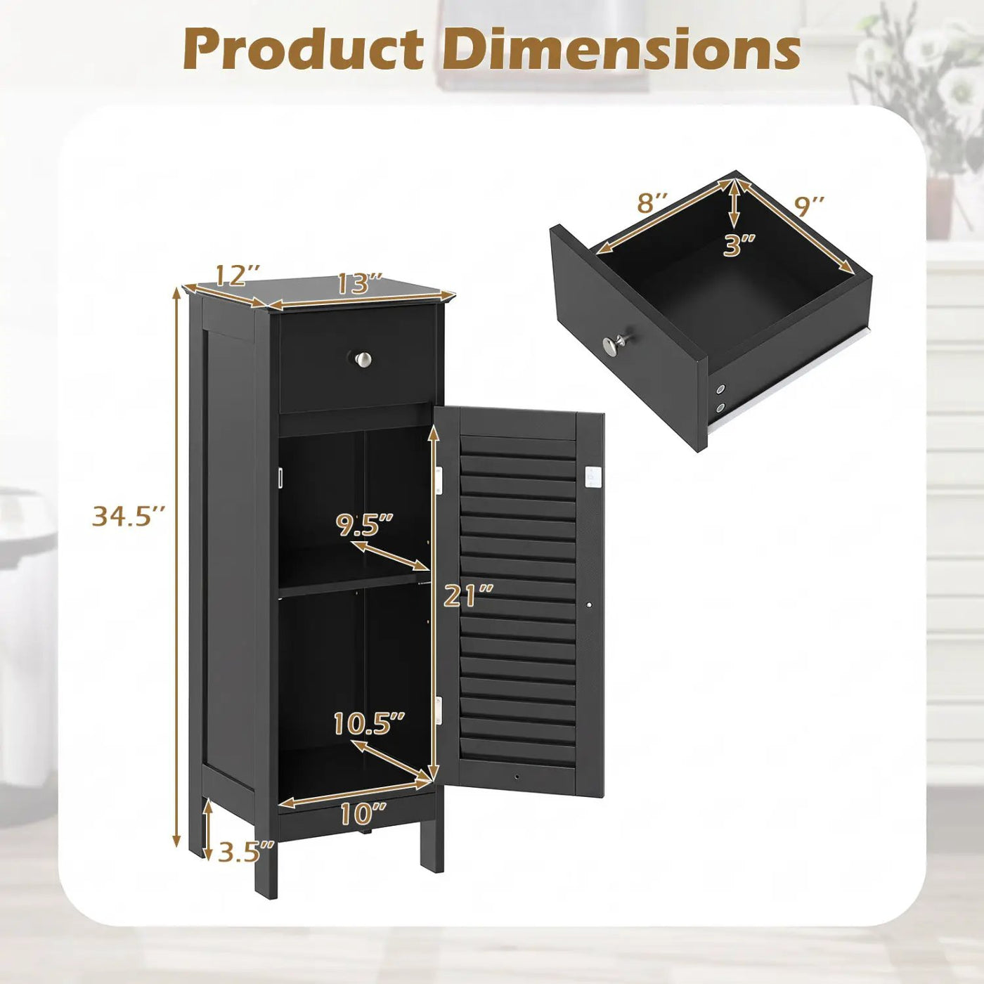 Narrow Bathroom Storage Cabinet with Adjustable Shelf & Drawer by DirectDeals
