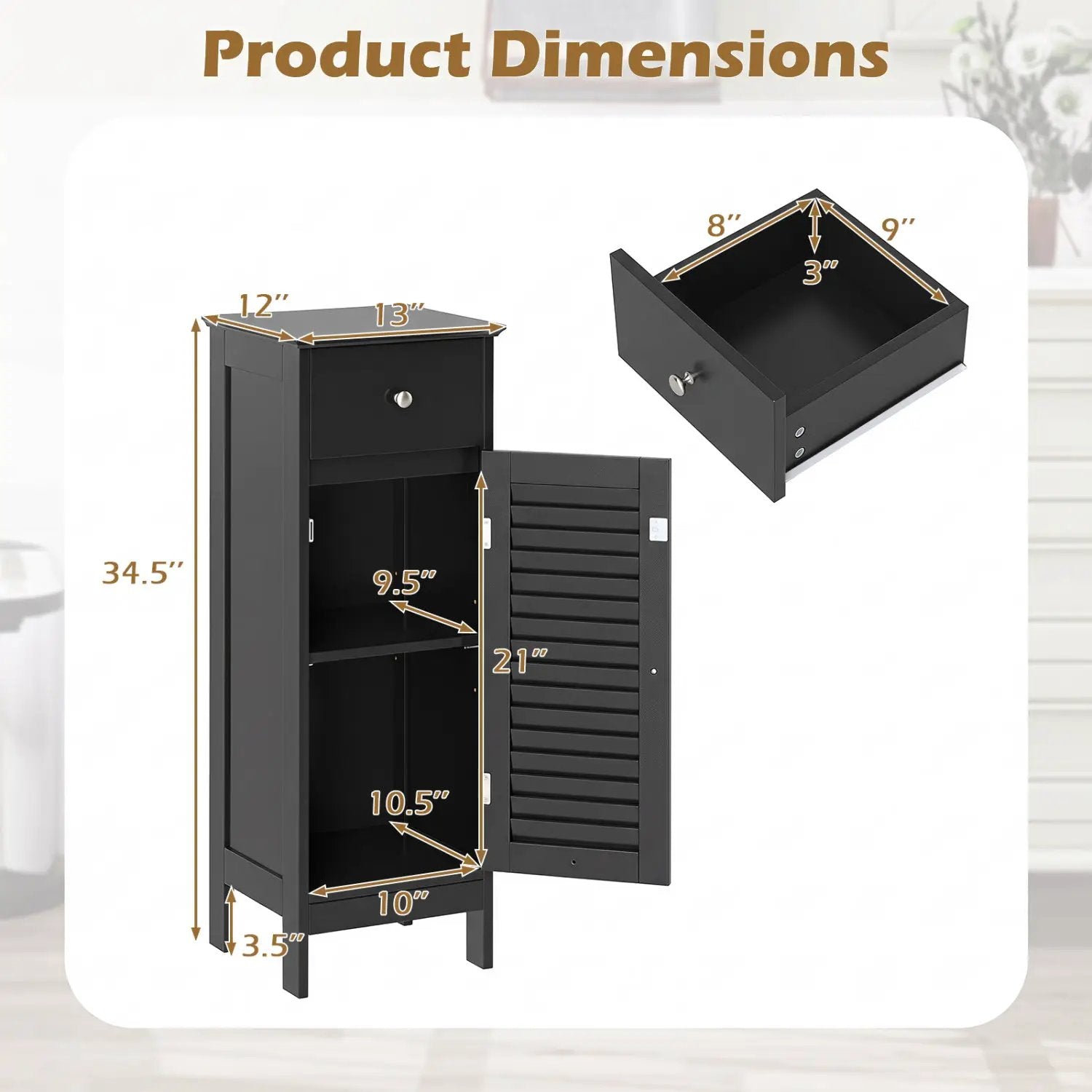 Narrow Bathroom Storage Cabinet with Adjustable Shelf & Drawer by DirectDeals