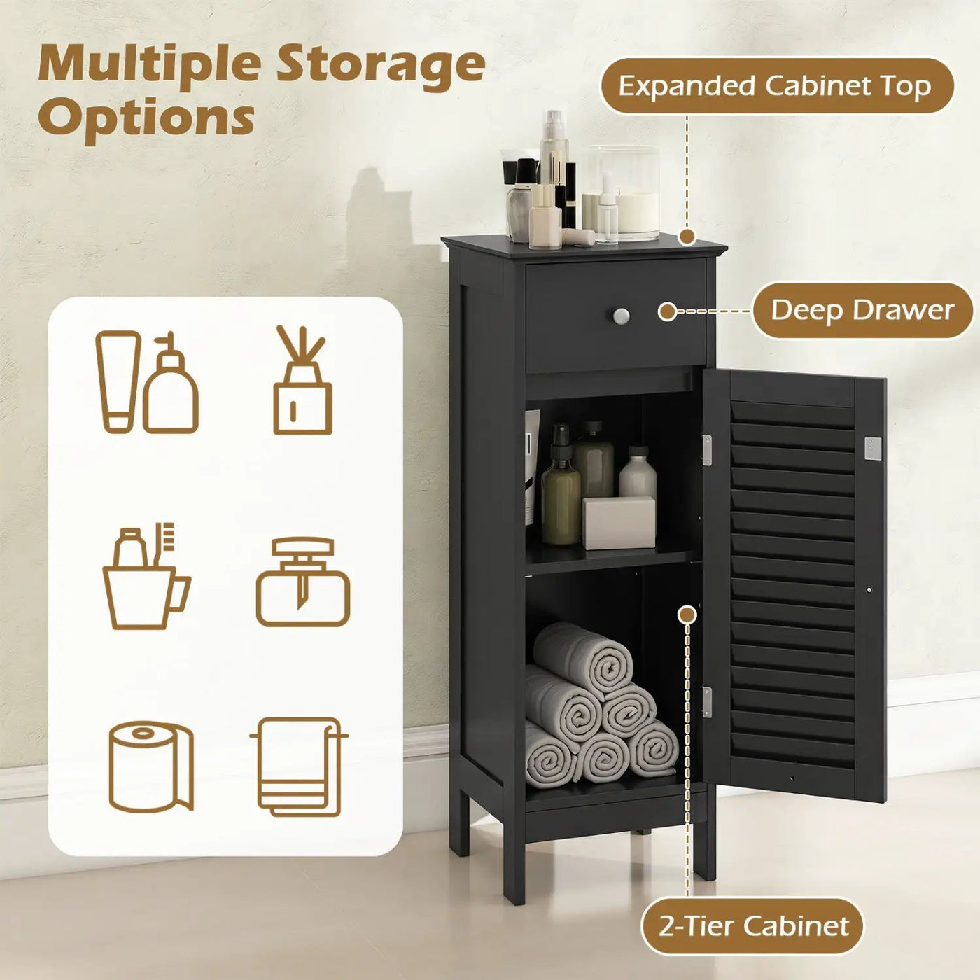 Narrow Bathroom Storage Cabinet with Adjustable Shelf & Drawer by DirectDeals