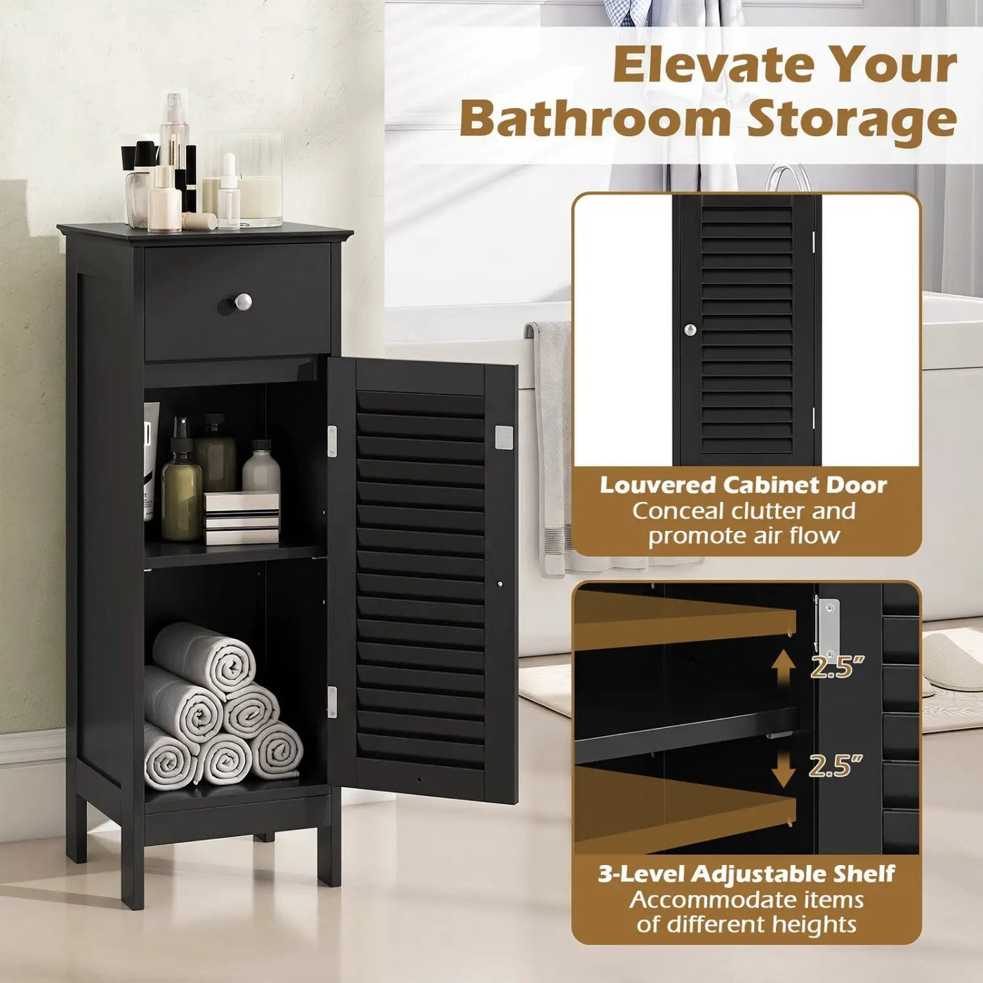 Narrow Bathroom Storage Cabinet with Adjustable Shelf & Drawer by DirectDeals