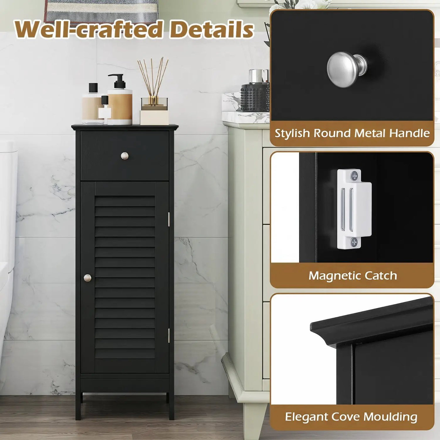 Narrow Bathroom Storage Cabinet with Adjustable Shelf & Drawer by DirectDeals