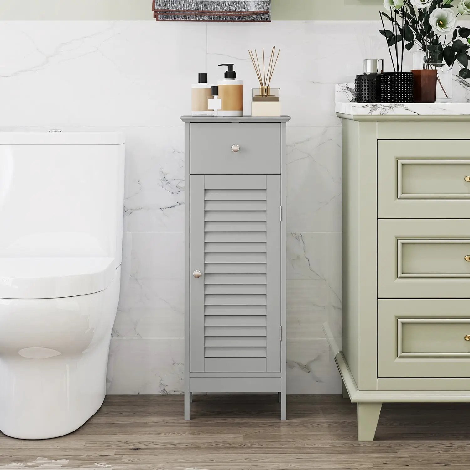 Narrow Bathroom Storage Cabinet with Adjustable Shelf & Drawer by DirectDeals
