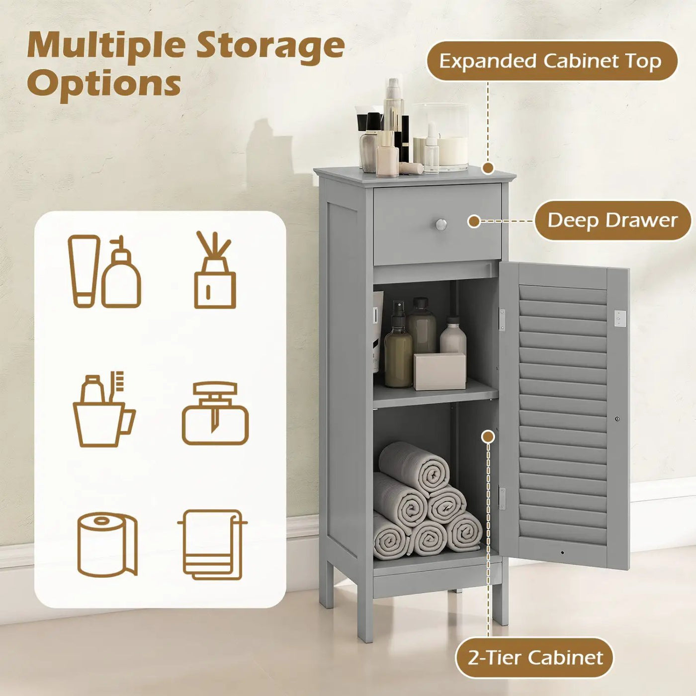 Narrow Bathroom Storage Cabinet with Adjustable Shelf & Drawer by DirectDeals