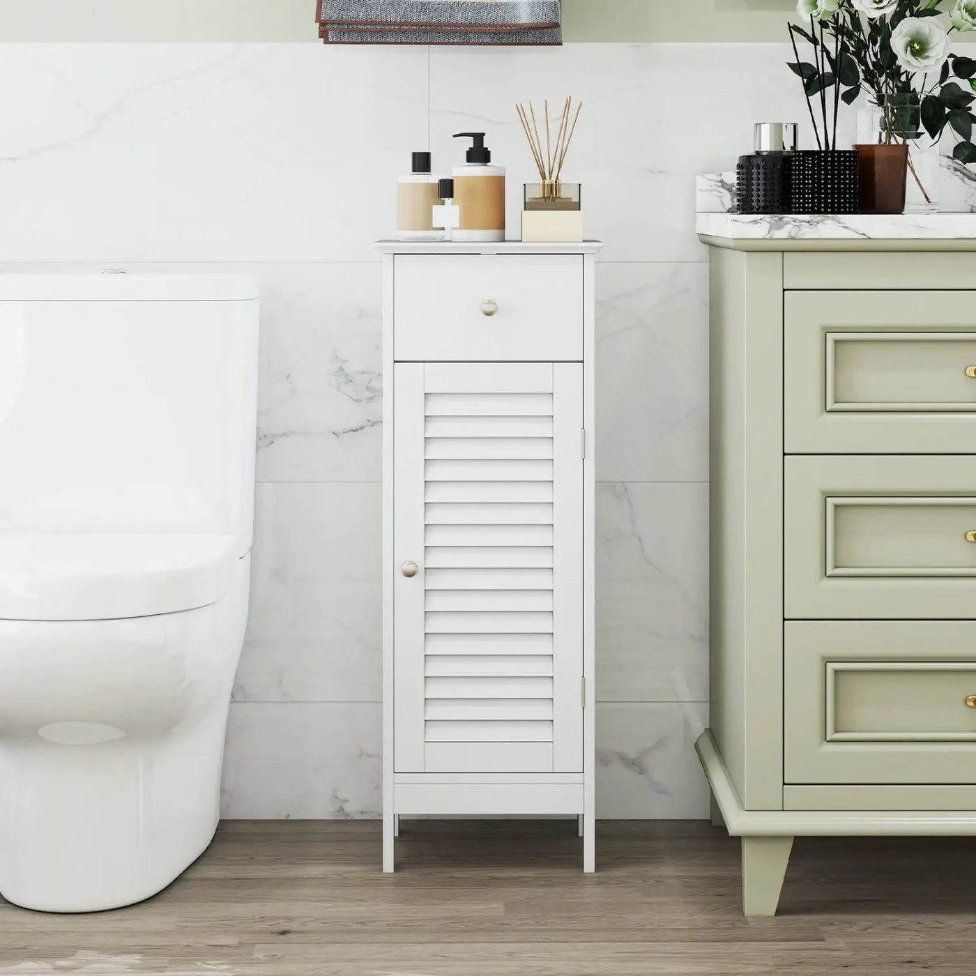 Narrow Bathroom Storage Cabinet with Adjustable Shelf & Drawer by DirectDeals