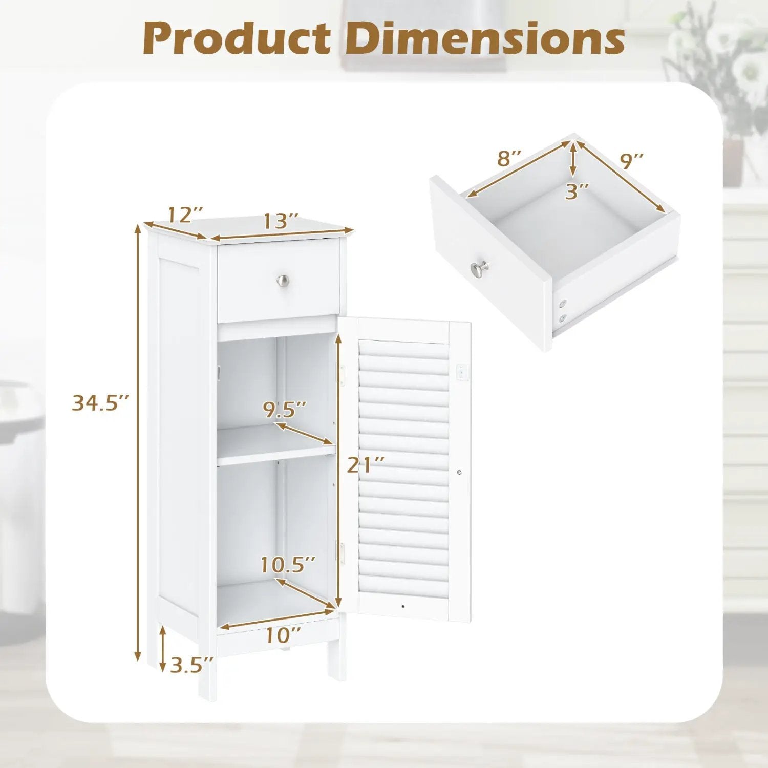 Narrow Bathroom Storage Cabinet with Adjustable Shelf & Drawer by DirectDeals