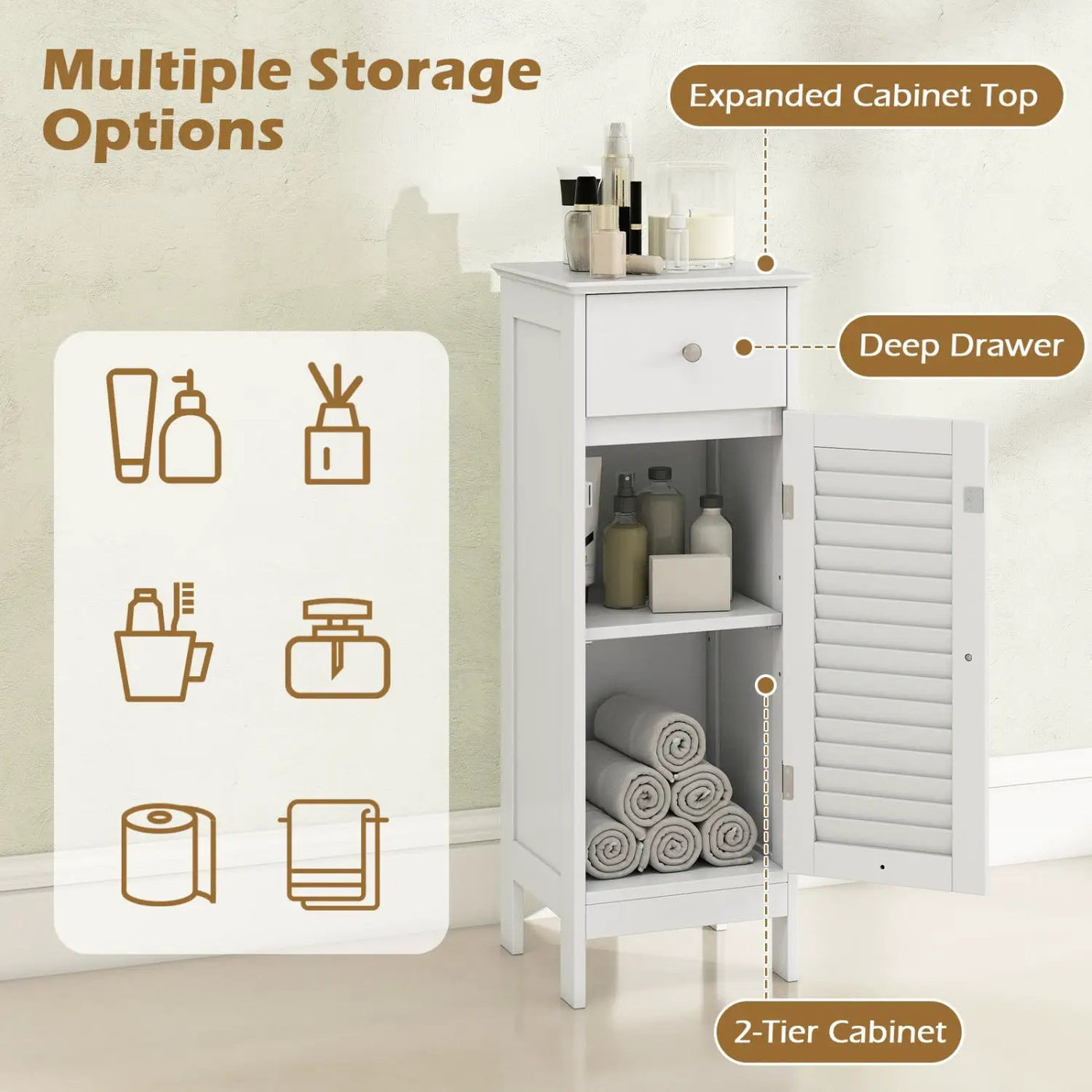 Narrow Bathroom Storage Cabinet with Adjustable Shelf & Drawer by DirectDeals