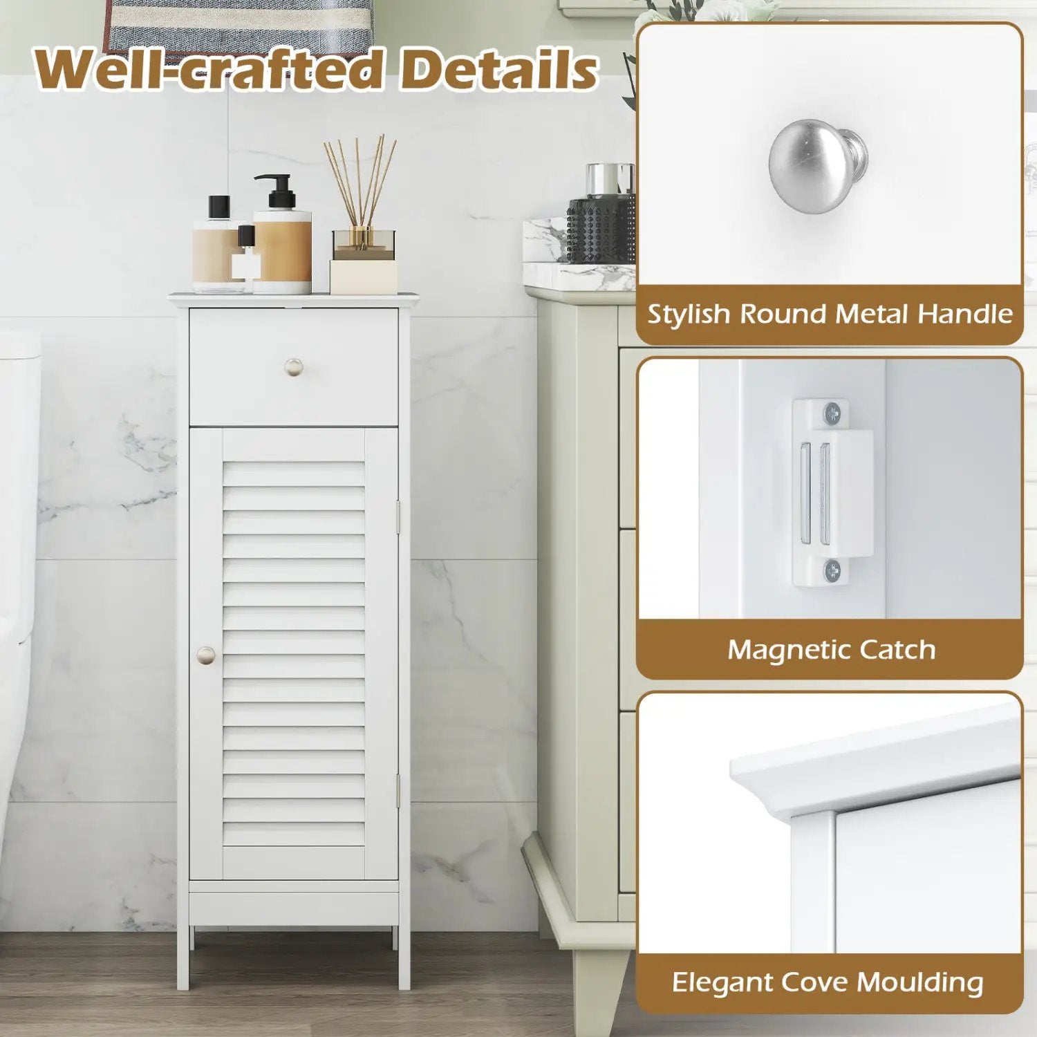 Narrow Bathroom Storage Cabinet with Adjustable Shelf & Drawer by DirectDeals