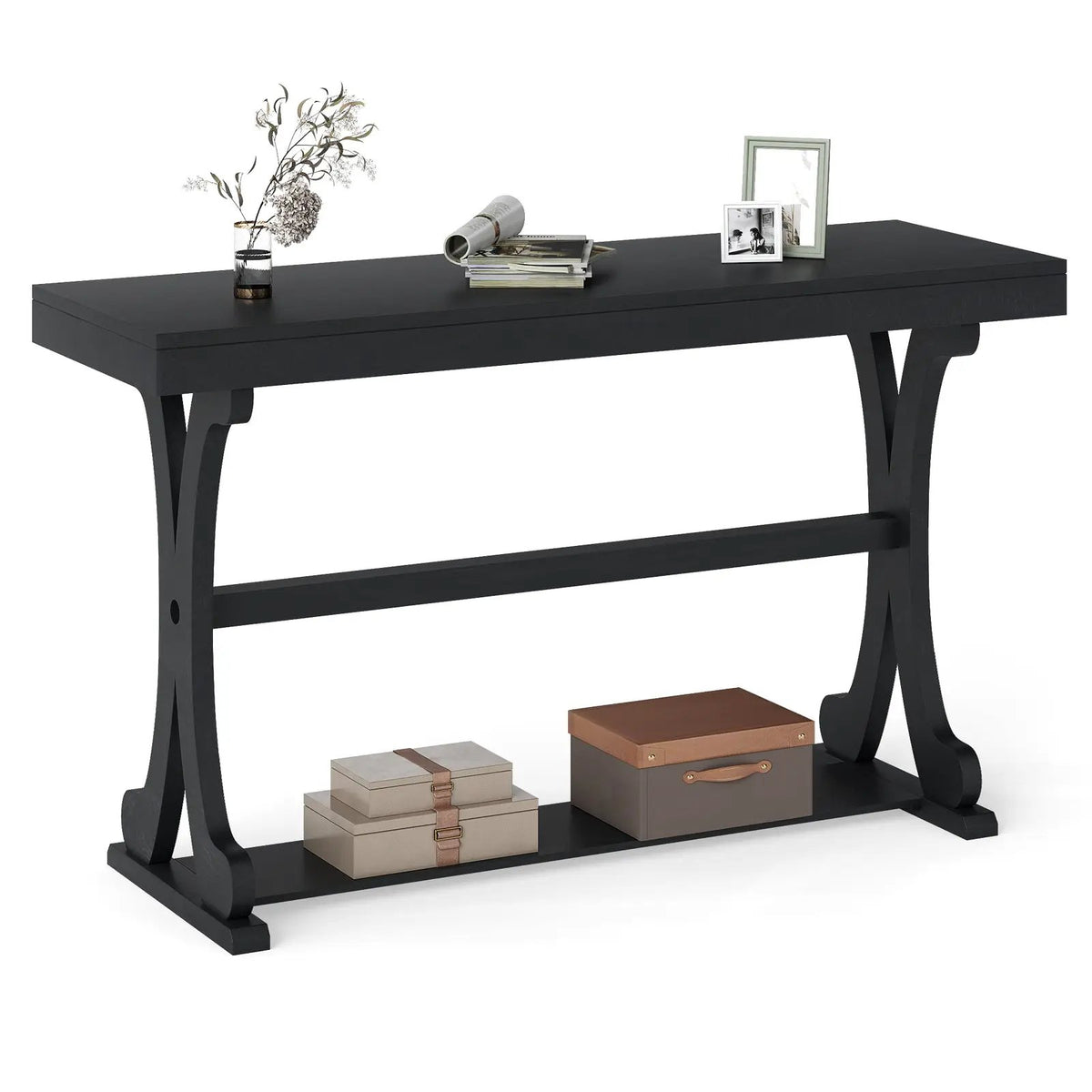 Narrow Console Table Vintage 52 Inch Long with Open Storage Shelf by DirectDeals