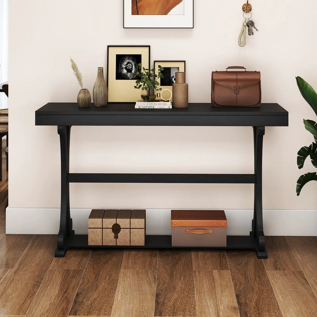 Narrow Console Table Vintage 52 Inch Long with Open Storage Shelf by DirectDeals