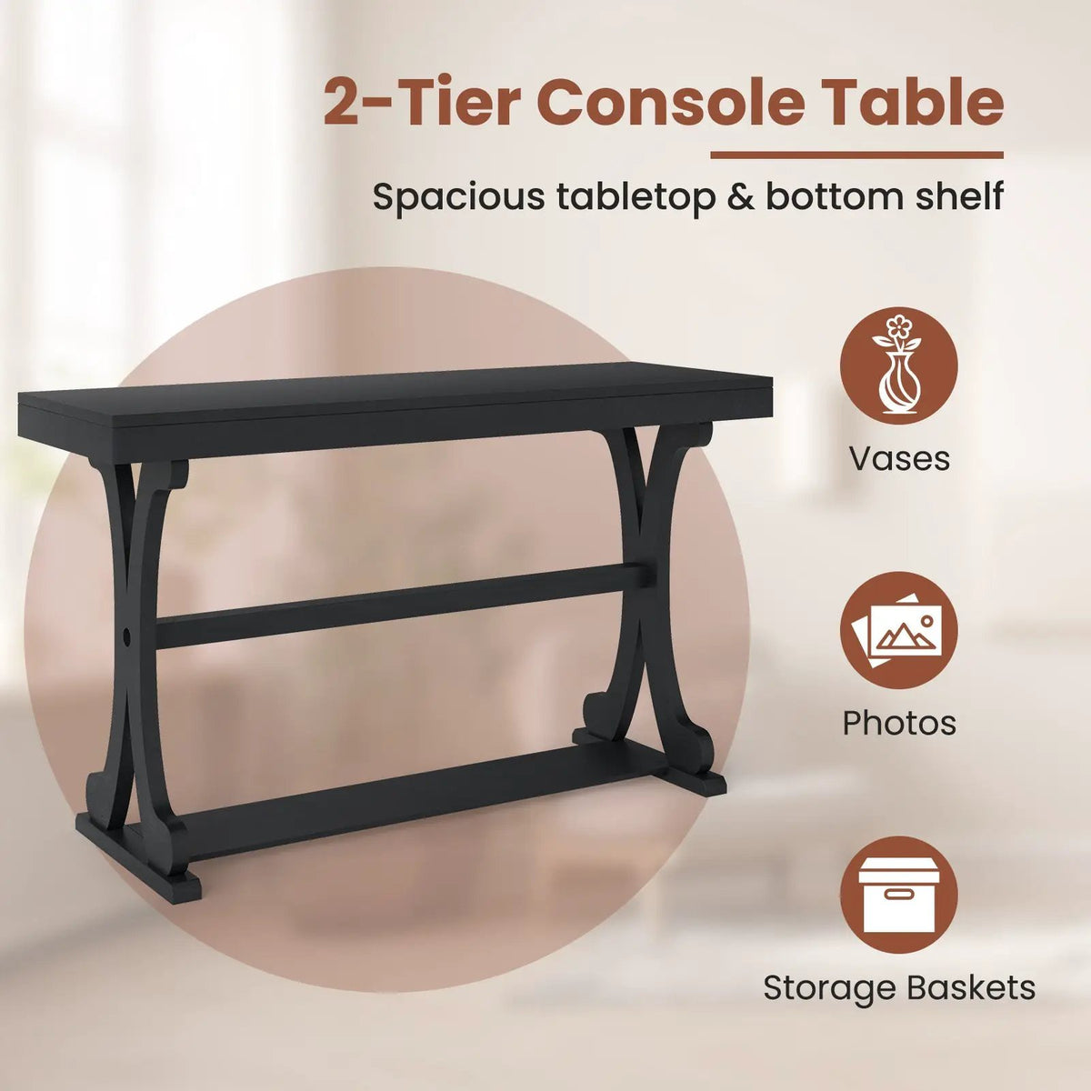 Narrow Console Table Vintage 52 Inch Long with Open Storage Shelf by DirectDeals