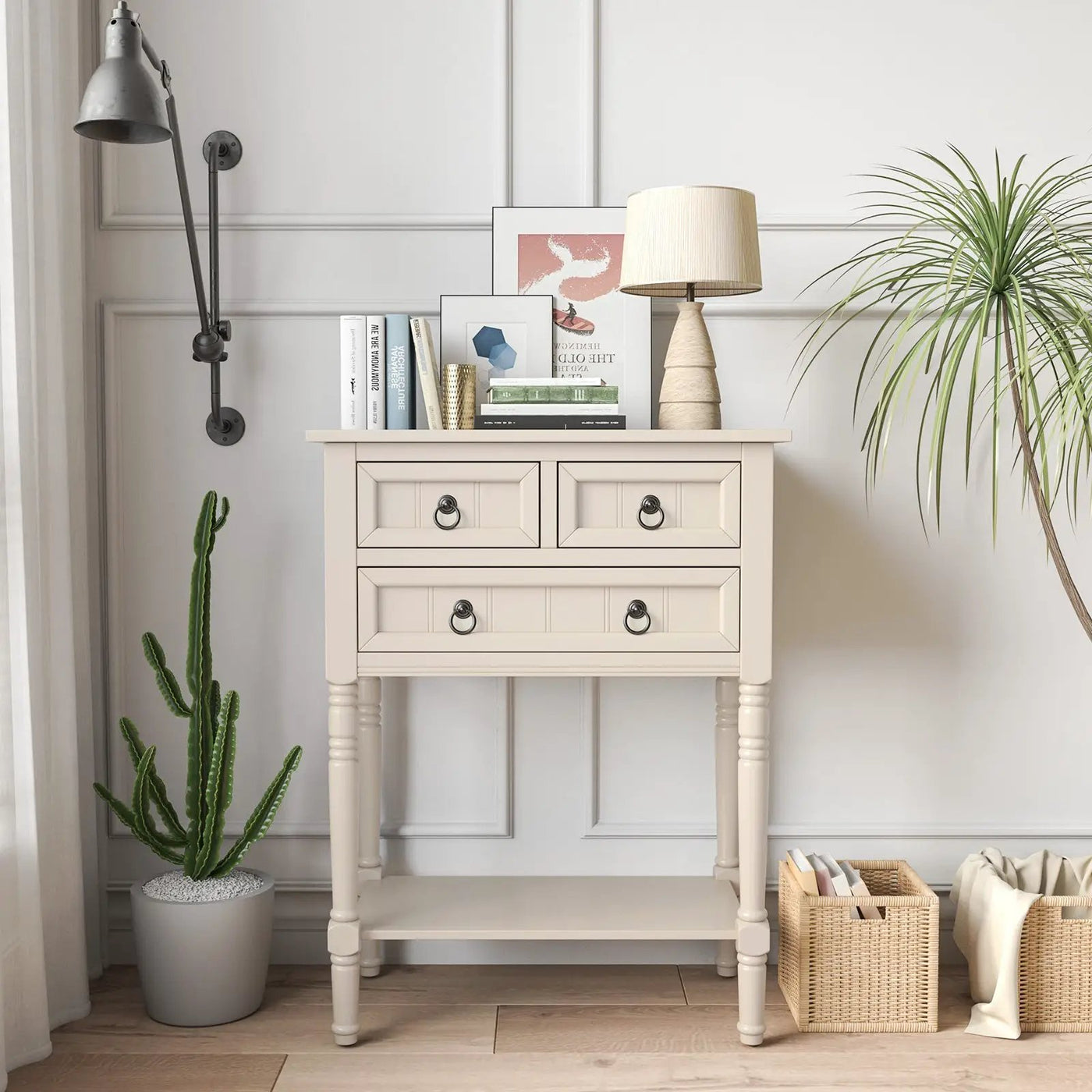 Narrow Console Table with 3 Storage Drawers and Open Bottom Shelf by DirectDeals
