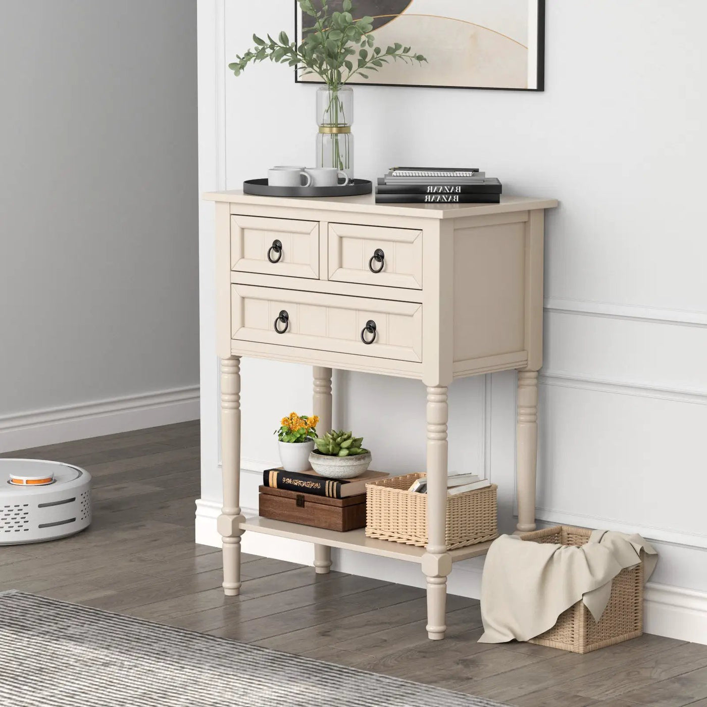 Narrow Console Table with 3 Storage Drawers and Open Bottom Shelf by DirectDeals
