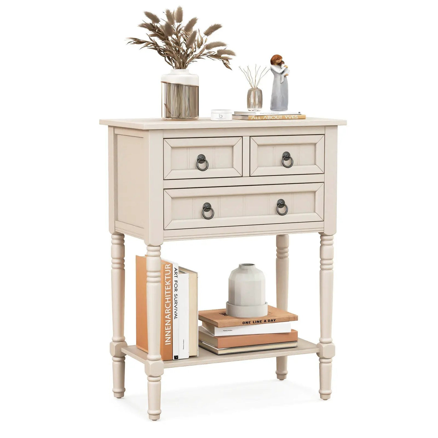 Narrow Console Table with 3 Storage Drawers and Open Bottom Shelf by DirectDeals