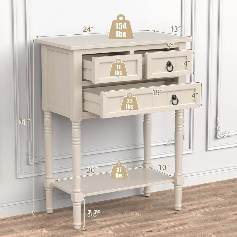 Narrow Console Table with 3 Storage Drawers and Open Bottom Shelf by DirectDeals
