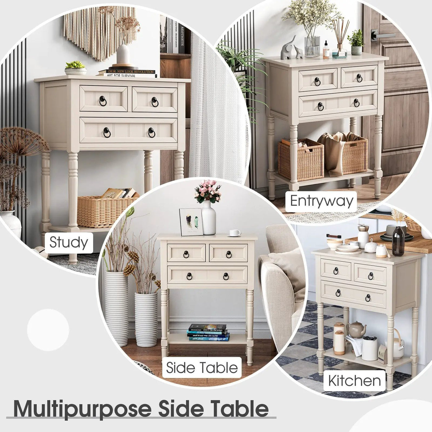 Narrow Console Table with 3 Storage Drawers and Open Bottom Shelf by DirectDeals
