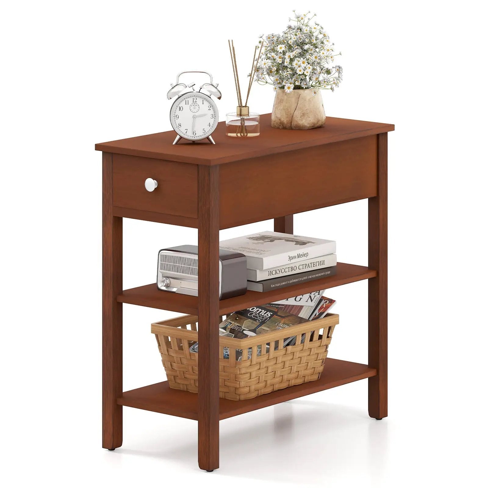 3-Tier Narrow End Table with Drawer and Storage Shelves by DirectDeals
