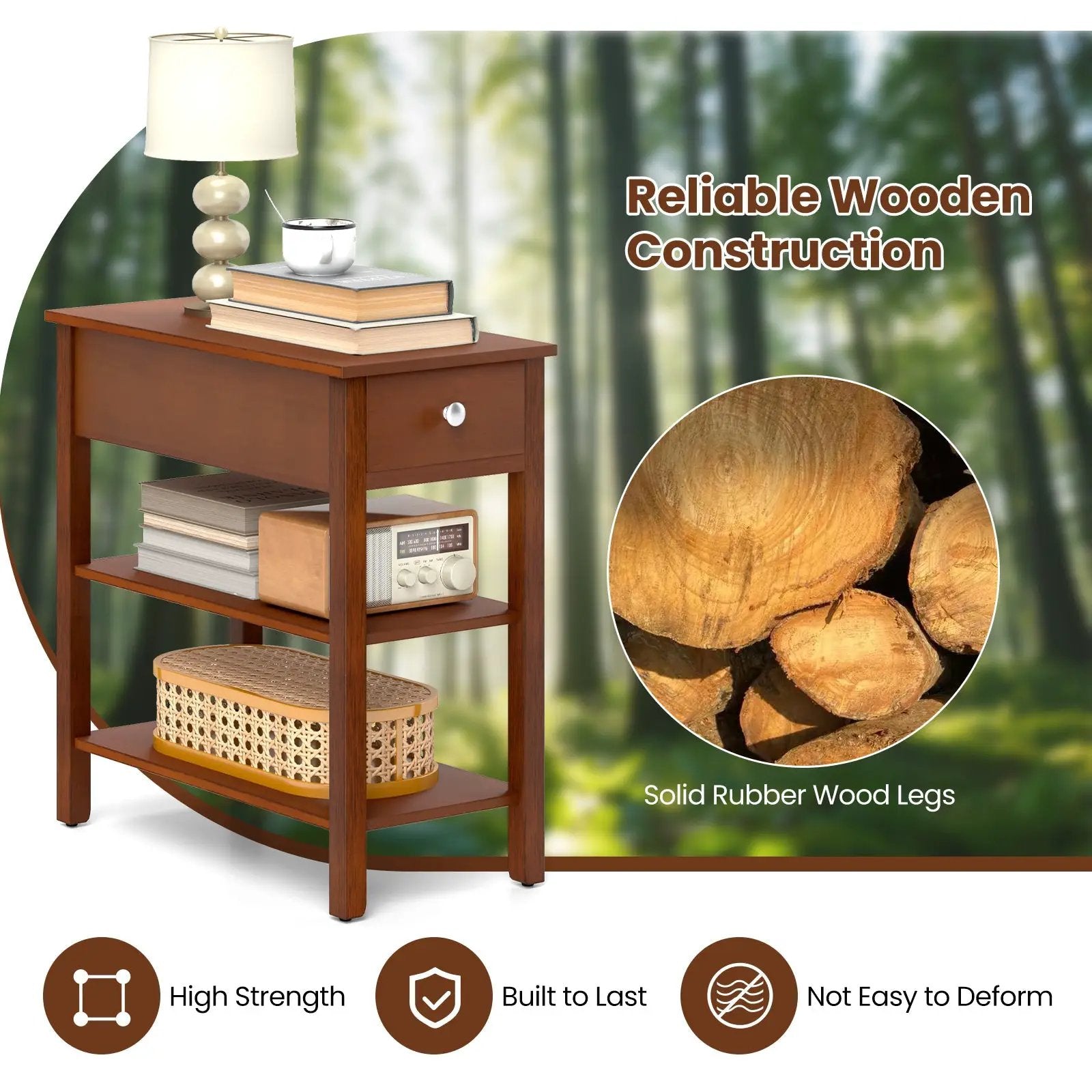 3-Tier Narrow End Table with Drawer and Storage Shelves by DirectDeals