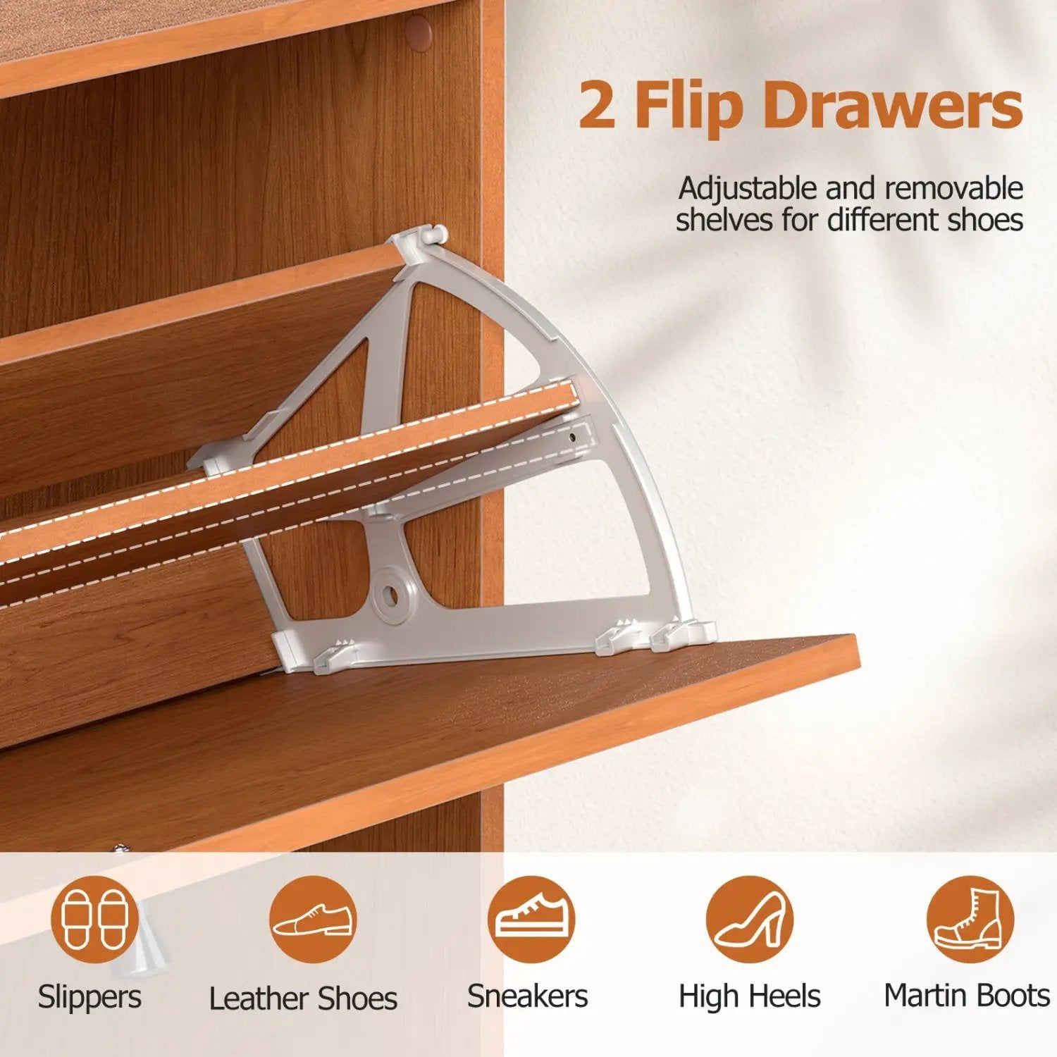 Narrow Shoe Cabinet with Adjustable and Removable Shelves for Entryway Foyer by DirectDeals