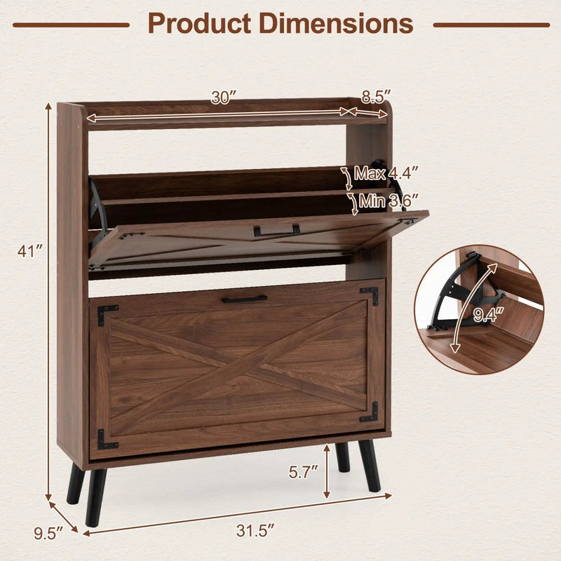 Narrow Shoe Cabinet with Flip Drawers and Adjustable Shelves by DirectDeals