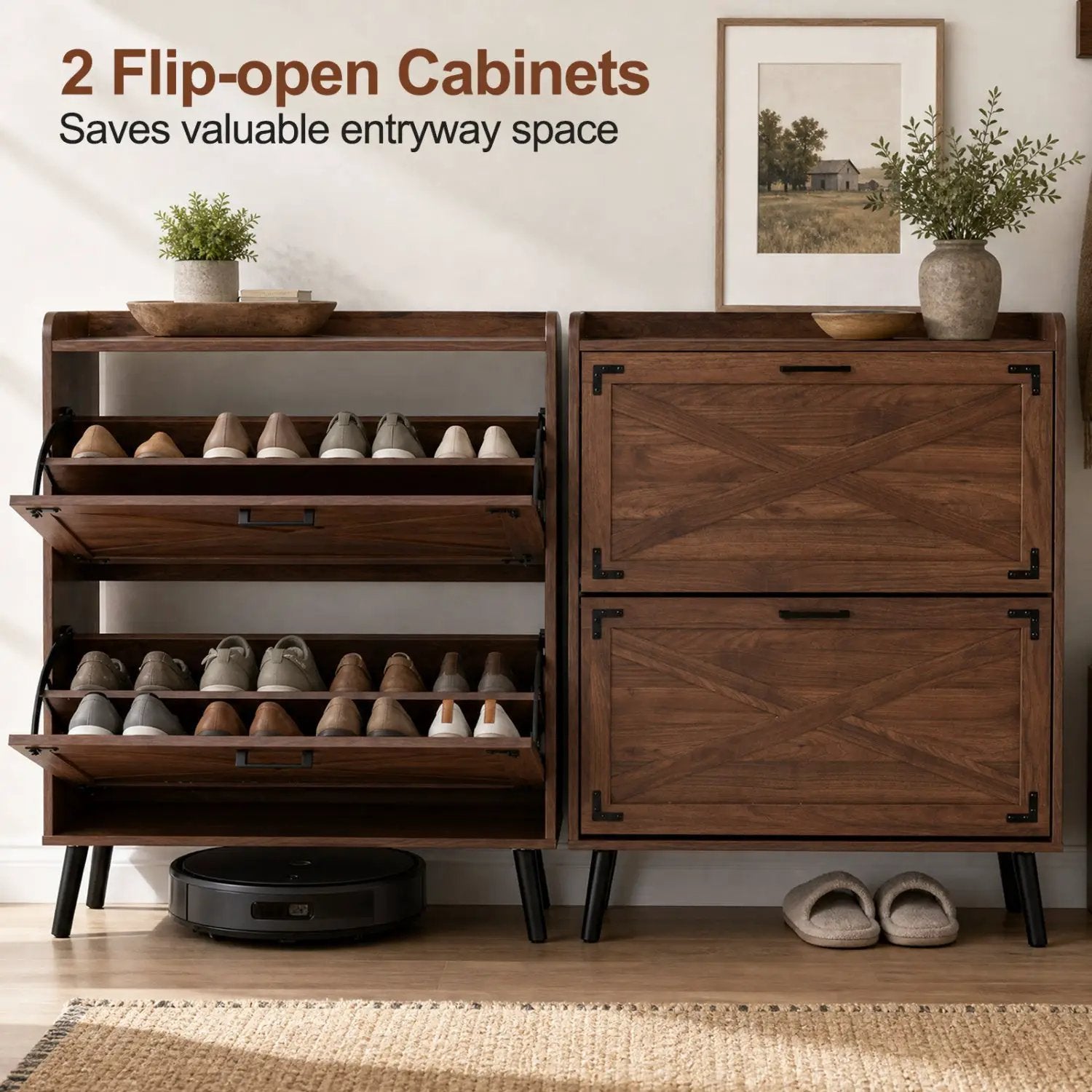 Narrow Shoe Cabinet with Flip Drawers and Adjustable Shelves by DirectDeals