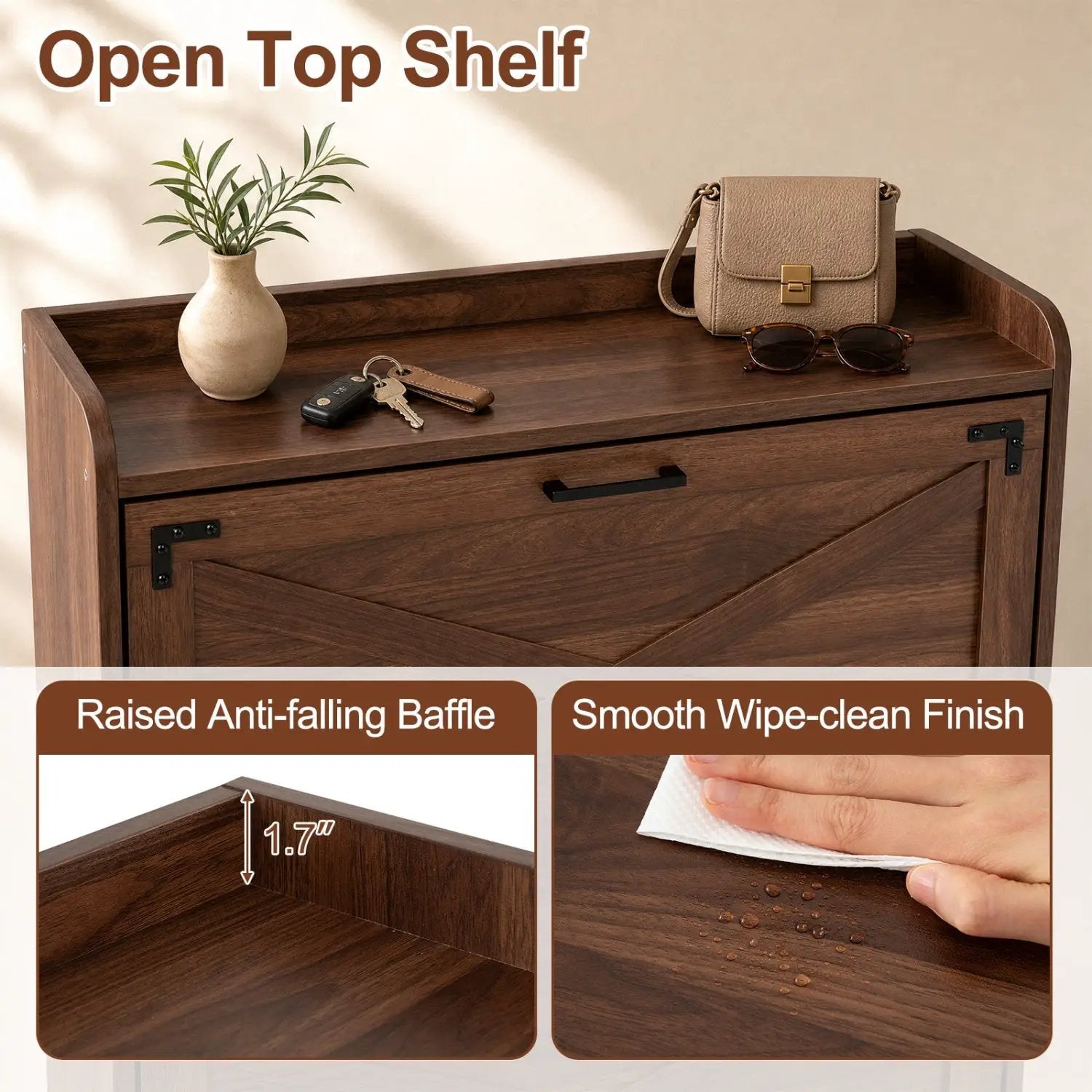 Narrow Shoe Cabinet with Flip Drawers and Adjustable Shelves by DirectDeals
