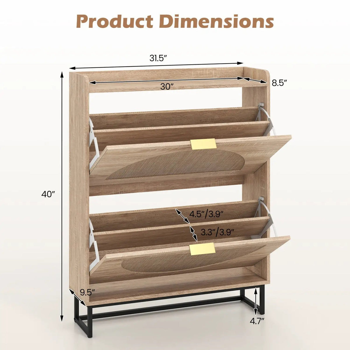 Narrow Shoe Storage Cabinet with Flip Drawers & Shelves, photo 4 of 16