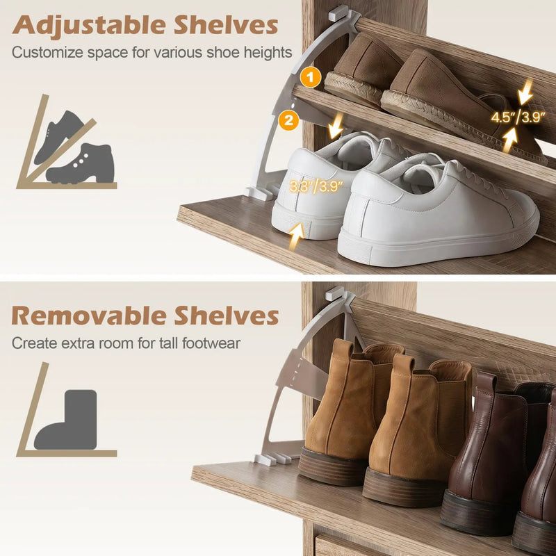 Narrow Shoe Storage Cabinet with Flip Drawers & Shelves by DirectDeals