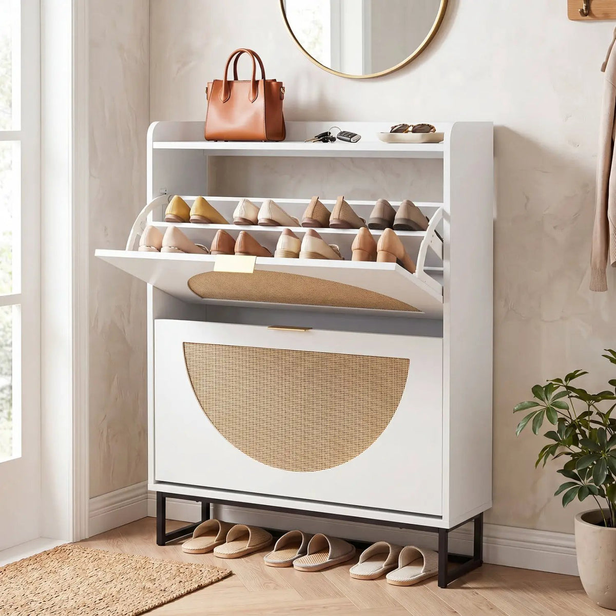 Narrow Shoe Storage Cabinet with Flip Drawers & Shelves, photo 9 of 16