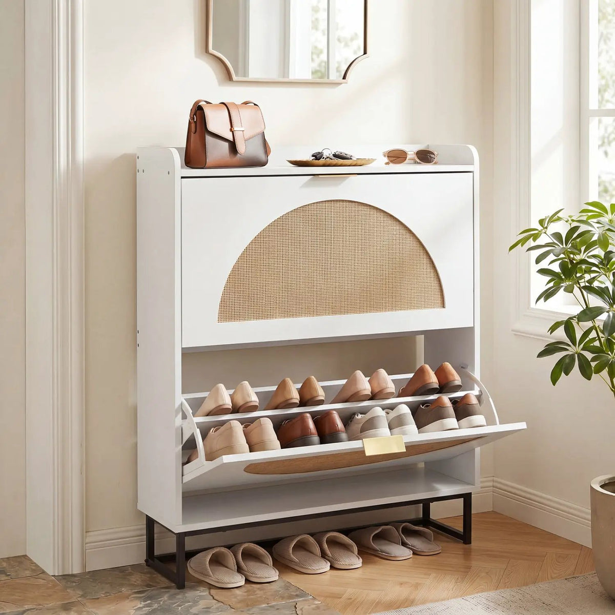 Narrow Shoe Storage Cabinet with Flip Drawers & Shelves, photo 10 of 16